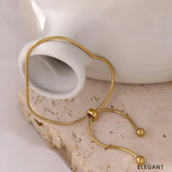 NEW 18K Gold Plated Snake Chain Bead Adjustable Bracelet - Picture 2 of 5